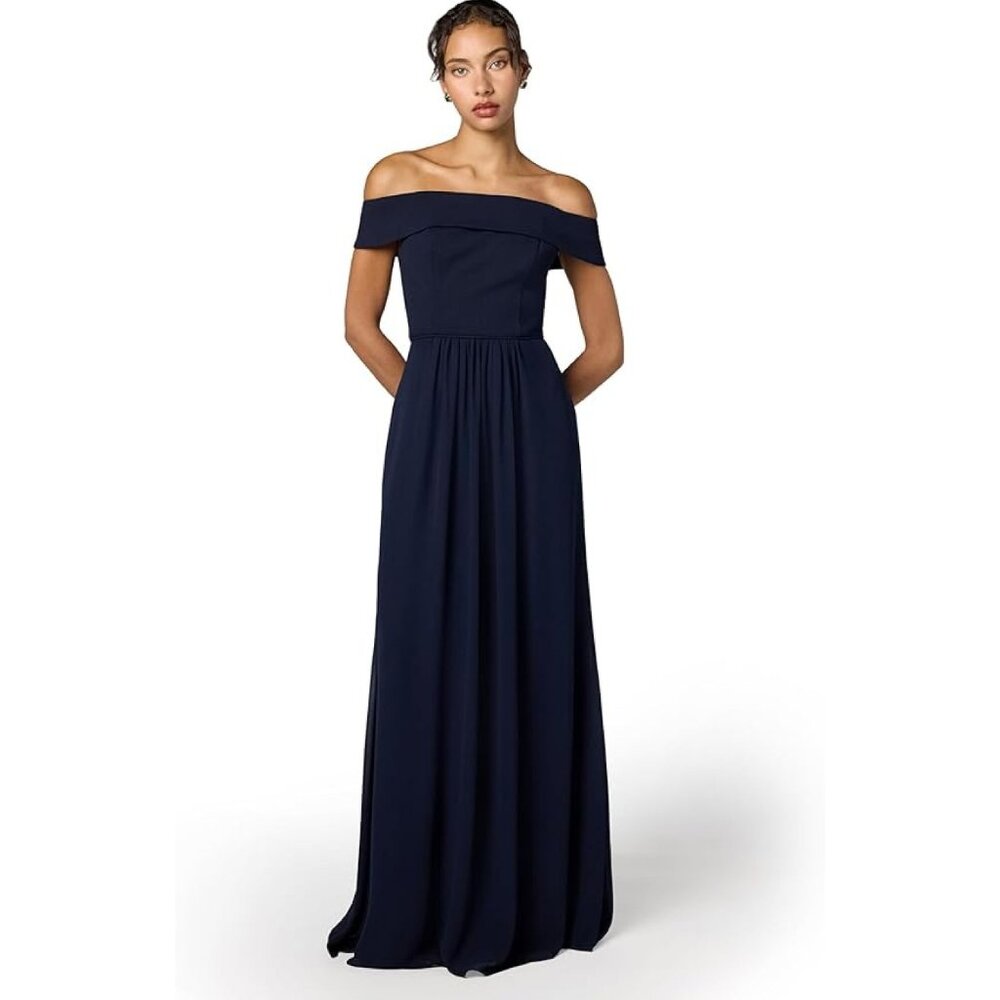 Adrianna Papell Off The Shoulder Crepe Chiffon Gown Size 0 Midnight NWT